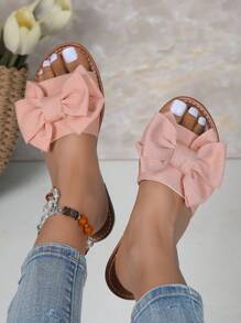 Dép xỏ ngón thời trang thanh lịch dành cho quý cô, vải mềm, mũi tròn, đế bằng thoải mái, thích hợp cho gia đình, ngoài trời, kỳ nghỉ và bãi biển - Hồng - Xem 3