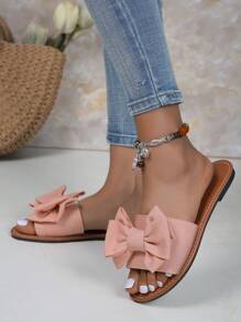 Dép xỏ ngón thời trang thanh lịch dành cho quý cô, vải mềm, mũi tròn, đế bằng thoải mái, thích hợp cho gia đình, ngoài trời, kỳ nghỉ và bãi biển - Hồng - Xem 5