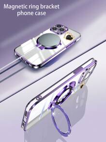 新款电镀闪粉透明外壳隐形支架磁吸指环手机壳，电镀工艺防摔手机壳 + 全套手机壳，兼容 7/8/X/XS/XR/11/12/13/14/15 Pro Max、S22/S23/S24+、A04/A05/A14/A15/A24/A25/A34/A54，兼容 OPPO、VIVO、Redmi Note 11/12/13C，DIY 爱心款兼容 Moto/OPPO/VIVO/HONOR X6/X7/X8/X9/X5/AB，国际版，非国内版 - 紫色 - 查看 3