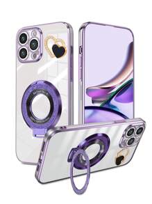 新款电镀闪粉透明外壳隐形支架磁吸指环手机壳，电镀工艺防摔手机壳 + 全套手机壳，兼容 7/8/X/XS/XR/11/12/13/14/15 Pro Max、S22/S23/S24+、A04/A05/A14/A15/A24/A25/A34/A54，兼容 OPPO、VIVO、Redmi Note 11/12/13C，DIY 爱心款兼容 Moto/OPPO/VIVO/HONOR X6/X7/X8/X9/X5/AB，国际版，非国内版 - 紫色 - 查看 5