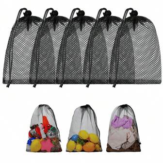 Multipurpose Nylon Mesh Drawstring Bag For Beach Toys, Swimming, Camping, And Travel - Durable And Convenient