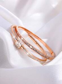 2入組華麗輕奢不銹鋼單排鑽石+旋轉手鍊組合,適用於最好的朋友假日禮物