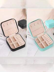 1入組珠寶盒，項鍊、耳環、手環、手鐲和飾品的旅行收納盒，女性用絨布收納袋，帶可拆卸隔板 - 彩色 - 查看 6