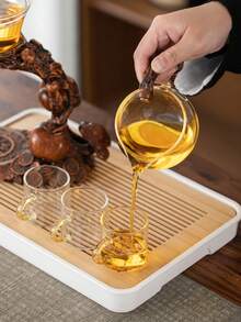 1 套 Slouchy 茶具套装，柿子风格，磁力分水旋转盖碗，茶叶浸泡器，自动玻璃茶壶配 6 个茶杯，功夫茶具，茶盘，茶罐，适用于家庭客厅办公室，生日礼物 - 多色 - 查看 5
