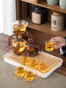 1 套 Slouchy 茶具套装，柿子风格，磁力分水旋转盖碗，茶叶浸泡器，自动玻璃茶壶配 6 个茶杯，功夫茶具，茶盘，茶罐，适用于家庭客厅办公室，生日礼物 - 多色 - 查看 6