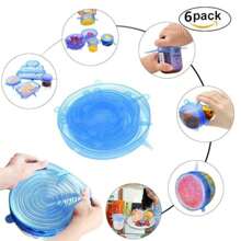 Juego de 24 tapas Herméticas Silicon elásticas Reutilizable tapas Extensible silicona cubiertas silicona  para almacenamiento de alimentos 6 tamaños Diferentes - Multicolor - Ver 8