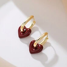 1 Cặp Hoa Tai Phong Cách Châu Âu Và Mỹ Màu Vàng & Thép Với Thiết Kế Độc Đáo, Có Hoa Tai Đính Đá Hình Trái Tim Màu Đỏ Sang Trọng Và Phổ Biến Dành Cho Phụ Nữ Đeo Hàng Ngày Ngày Lễ Tình Nhân, Mẹ, Mẹ, Ngày Của Mẹ, Quà Tặng - Bông tai tình yêu màu đỏ G297 - Xem 6