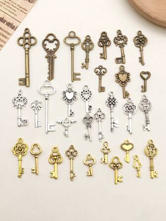 20/30/100 件混合复古钥匙吊坠，混合古铜/银/金吊坠，适合 DIY 珠宝制作