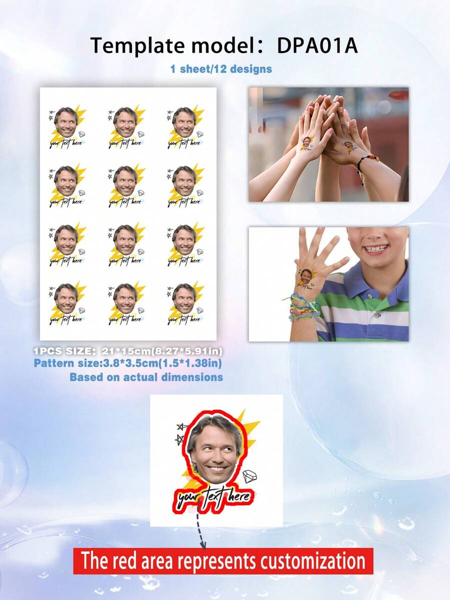 AQ STICKERS Tùy chỉnh Hình xăm tạm thời Hình dán , 1 Miếng , Thích hợp Đối với Nhiều loại Các bữa tiệc Và Như Sinh nhật , Của Tuổi  Lễ , Tắm em bé , Ngày cuối tuần tiệc nướng , Nhiều loại Cocktail Các bữa tiệc , Có thể Đặt Tay - Nhiều màu - Xem 1