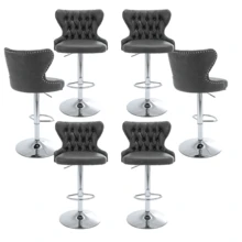 25-33 Inch PU Leather Bar Stools, Counter Height Adjustable Swivel Barstools High Bar Chairs With Back & Metal Base, Stools Chair With Footrest For Home Kitchen Island, Pub(Beige, Set Of 6)