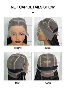 Full Double Lace Braid Wig  Full Lace Wig  36" Box Braided Wigs Lace Front Knotless Box Braids Lace Frontal Wig For Women Synthetic Black Hand Embroidery Full Double Lace Braid Wig With Baby Hair - Black - View 11