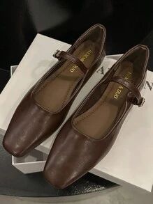 Zapatos Planos De Un Solo Color Para Mujeres, Zapatos Planos De Estilo Onda Francesa Mary Jane Suela Suave Antideslizante, Nuevos De Primavera Y Otoño