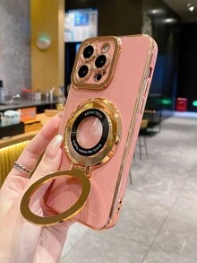 1入金鍍實色加厚防跌高端時尚奢華手機殼，帶環扣，磁吸功能，軟質套，適用於蘋果手機 - 粉色 - 查看 2