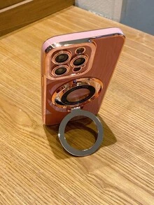 1入金鍍實色加厚防跌高端時尚奢華手機殼，帶環扣，磁吸功能，軟質套，適用於蘋果手機 - 粉色 - 查看 5