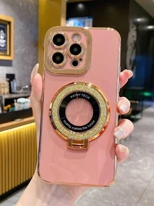 1入金鍍實色加厚防跌高端時尚奢華手機殼，帶環扣，磁吸功能，軟質套，適用於蘋果手機 - 粉色 - 查看 1