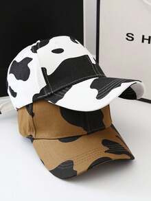 1PC 漂亮的奶牛印花棒球帽，女性帽圍可調整斑馬印花帽子，時尚的長邊帽圍，街頭休閑的最佳選擇 - 多色 - 查看 7