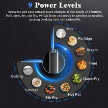 Induction Hob Black Glass Electric Cooktop Built-In 4 Zone Electric Hob With Knob 60cm, 7200W, Hard Wire, No Plug Included - Black - View 3