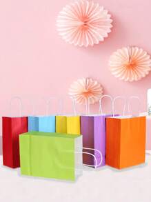 24 piezas de bolsas de papel kraft de colores múltiples con asas, para fiestas de cumpleaños, bodas, decoraciones de fiesta (color aleatorio) - Suministros de fiesta de verano, decoración de otoño, bolsas de regalo de Acción de Gracias, Halloween, Navidad y artículos para envolver regalos - Multicolor - Ver 7