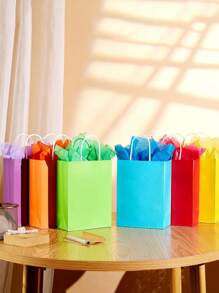24 piezas de bolsas de papel kraft de colores múltiples con asas, para fiestas de cumpleaños, bodas, decoraciones de fiesta (color aleatorio) - Suministros de fiesta de verano, decoración de otoño, bolsas de regalo de Acción de Gracias, Halloween, Navidad y artículos para envolver regalos - Multicolor - Ver 5