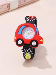 Cute Car Pattern Silicone Strap Quartz Children Cartoon Watch - Black - View 1