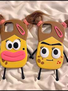 時尚創意有趣馬鈴薯角色爆炸直立頭髮女孩3D可愛矽膠防震手機殼，適用於蘋果iPhone 11/12/13/14/15 Pro/Promax - 棕色 - 查看 4