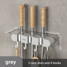 1 Stück 3 Fach/4 Fach Wandhalterung für Besen und Wischer für Badezimmer, Garten und Garage, bohrlochfrei, einfach zu installieren und praktischer Aufbewahrungsorganisator