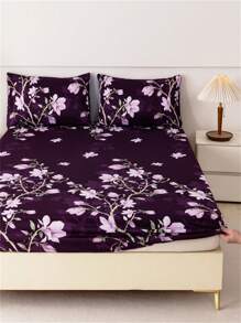 3入組花卉印花床單被套,1條床單和2個枕套（適合30cm的床墊） - 桃花 - 查看 2