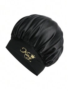 1 件装 男士发帽 印花字母大王/我爱我的女朋友/男士日常生活睡帽 黑色缎面假发帽 - 黑色 - 查看 8