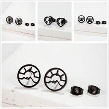 1 對不銹鋼海浪日出耳環女式珠寶空心幾何夏季耳環派對禮物 - 黑色 - 查看 9