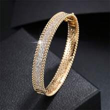 Set de 2 piezas de pulsera y anillo de circonita cúbica de círculo completo para mujer con estilo nupcial