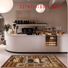 1入組棕色九宮格風格山水和熊和鹿圖案裝飾地毯,使用水晶絨面料,800克/平方米,點膠防滑底部和花朵壓花技術,適用於客廳和臥室地板裝飾,防水和舒適的坐墊,可用於酒店客房地板裝飾 - 棕色 - 查看 5