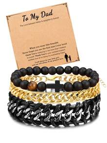 3入組適合男士送禮的手鍊,適用於兒子、孫子、父親、丈夫、叔叔 - 生日、畢業、退休、聖誕、禮物、青少年男孩用的十字石手鍊鏈手鐲套裝 - 彩色 - 查看 14