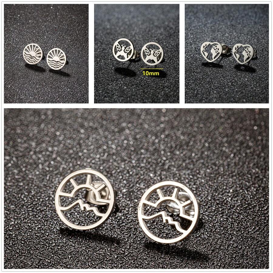 1 對不銹鋼海浪日出耳環女式珠寶空心幾何夏季耳環派對禮物 - 黑色 - 查看 1