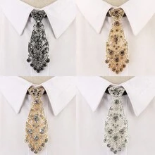 Street 1pc Metallic Tie Clip With Rhinestone Decoration, Men's Necktie For Wedding Dress Suit - Multicolor - View 1
