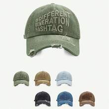 Không giới tính Người Mỹ Thêu Chữ Mũ bóng chày Với Đau khổ Denim mùa giặt Denim , Rách Hố Thiết kế Và Ngắn Brim , Hoàn hảo Đối với Trang phục trên phố Và Mặt Giảm béo - Nhiều màu - Xem 8