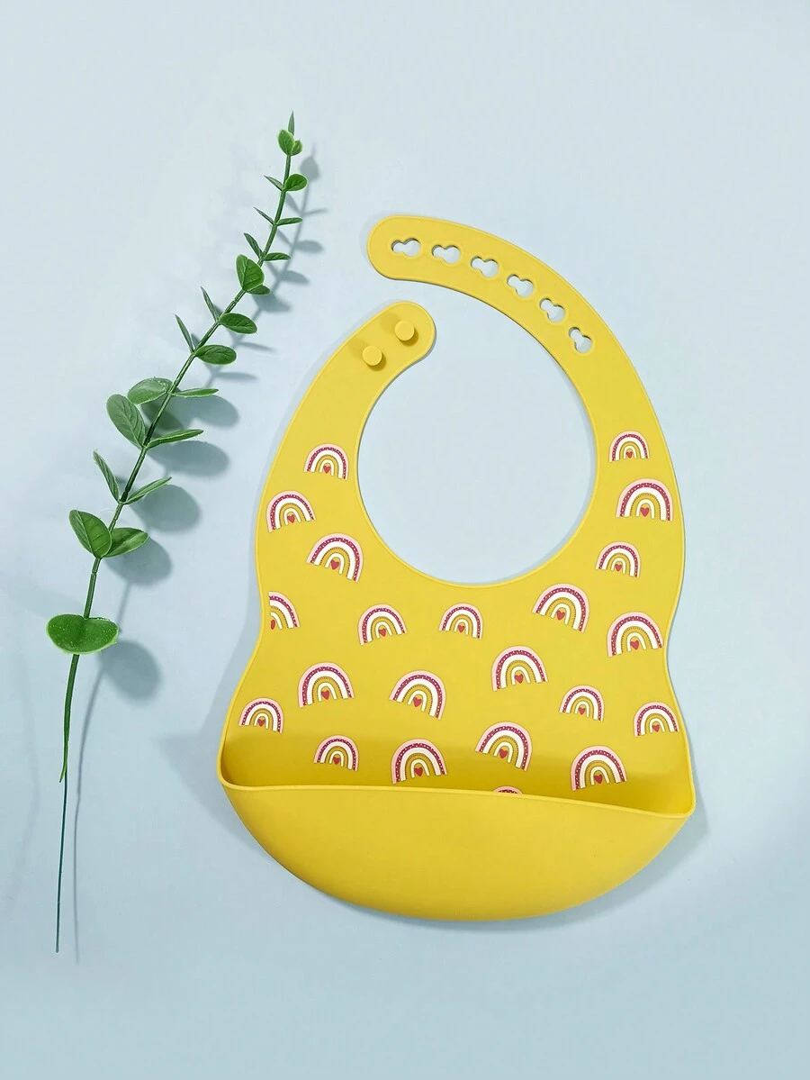 1個彩虹圖案嬰兒口水巾,防水,防油,易於清洗,6個扣子可調節,適合日常使用 - 黃色 - 查看 1