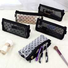 1 pièce Sac de rangement pour pinceaux de maquillage, étui à crayons transparent en maille. Sac de rangement simple de grande capacité pour articles de papeterie, sac de maquillage, sac de soins de la peau, sac de toilette, cubes d'emballage, articles essentiels pour les voyages, les croisières, la chambre d'étudiant, cadeaux de demoiselle d'honneur, cadeaux pour maman, anniversaire, amis et professeurs, décoration de la maison, de la salle de bain, du salon, de la chambre à coucher, organisateur de bijoux, organisateur d'huile à lèvres, organisateur de vernis à ongles, organisateur de voyage pour le maquillage, fermeture à glissière, accessoires pour les ongles