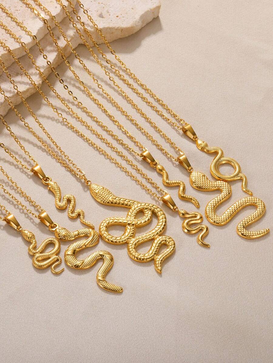 Stainless Steel Snake Necklace For Women Men Gold Color Zodiac Animal Pendant Necklace Fashion Jewelry Gift - Yellow Gold - View 1