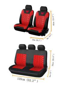 5 Seats Full Set Universal Car Seat Covers, Made Of Polyester Fabric With 4mm Sponge And Compression Technique, With Iron-On Butterfly Pattern, Multiple Colors Available. Suitable For Small And Medium-Sized Cars. - Red - View 2