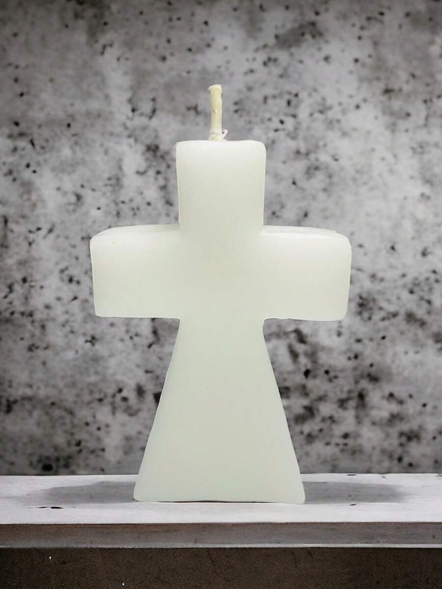 Vela de cruz, vela de cruz blanca, vela recuerdo, vela artesanal, vela para decorar - Blanco - Ver 1