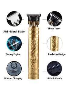 1pc Barbero, Maquinilla De Afeitar, Recorte Para Hombres, rasurados, regalo perfecto - Dorado - Ver 2