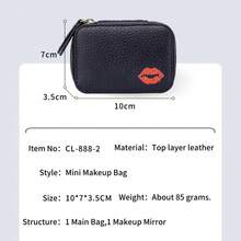 迷你便攜式pu皮革化妝包,帶有鏡子和三個口袋,可存放口紅,時尚的口紅支架 - 黃色 - 查看 7