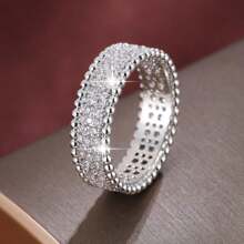 Set de 2 piezas de pulsera y anillo de circonita cúbica de círculo completo para mujer con estilo nupcial