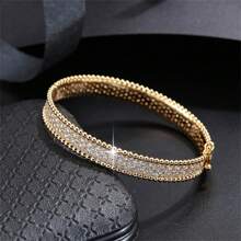 Set de 2 piezas de pulsera y anillo de circonita cúbica de círculo completo para mujer con estilo nupcial