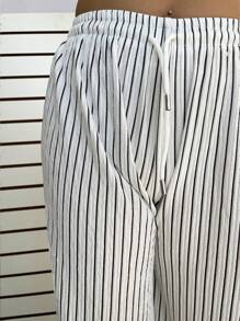 Pantalón de rayas para dama de tela ligera - Blanco - Ver 3