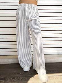 Pantalón de rayas para dama de tela ligera - Blanco - Ver 1