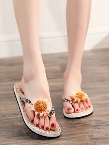 Women's Fashionable Minimalist Thong Sandals, Flat Slip-On Beach Flip Flops For Summer - Multicolor - View 3