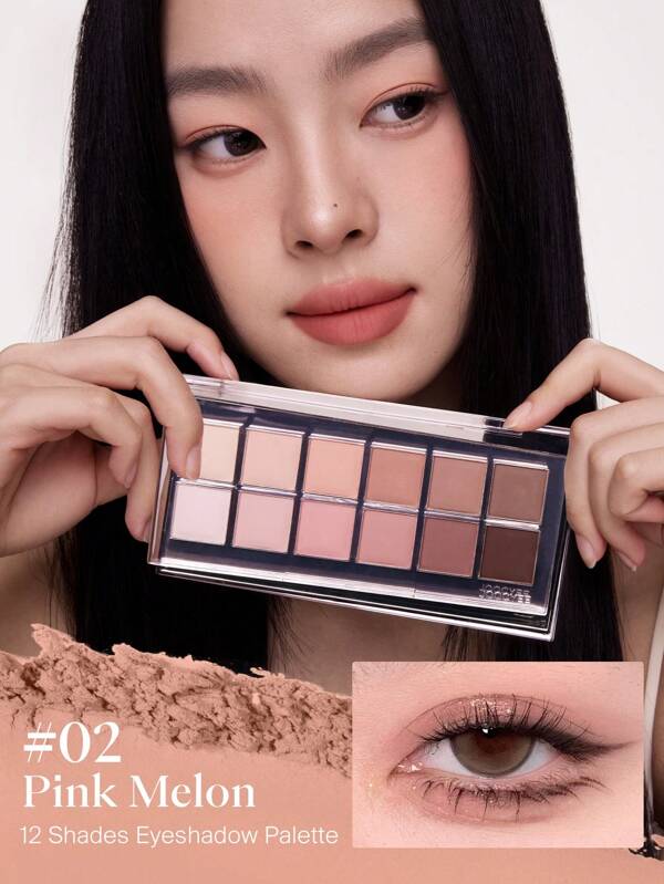 JOOCYEE 12 SHADES EYESHADOW PALETTE 02 PINK MELON  MOTHER'S DAY LONGLASTING  NATURAL BEAUTY