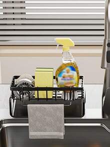 1pc Multi-Color Bathroom Desktop Rack, Water Pool Sponge Rag Drain Rack, Kitchen Over The Sink Drain Wire Ball Dishwashing Pool Storage, For Bathroom And Kitchen, Home Supplies - Grey - View 5