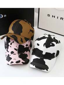 1PC 漂亮的奶牛印花棒球帽，女性帽圍可調整斑馬印花帽子，時尚的長邊帽圍，街頭休閑的最佳選擇 - 多色 - 查看 1